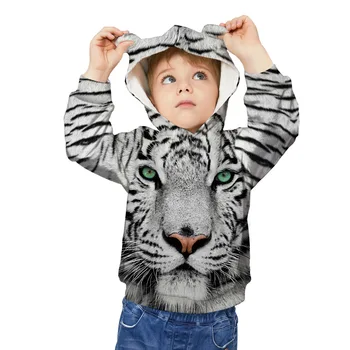 толстовки с леопардовым 3D принтом, детское пальто, пуловер для мальчиков и девочек, Мультяшная толстовка, спортивный костюм, забавные детские ушки с капюшоном