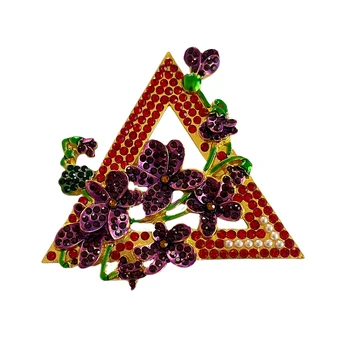 Высококачественная сверкающая бижутерия со стразами, треугольник с греческим алфавитом, женская брошь в виде фиолетового цветка
