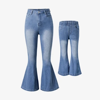 PatPat Mommy and Me Синие хлопчатобумажные расклешенные джинсы/джинсовые брюки