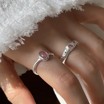 Корейская мода серебристого цвета Простые ретро розовые кольца с кристаллами циркона в виде сердца для женщин геометрический тренд вечерние эстетический ювелирный подарок