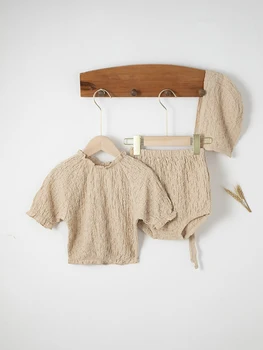 Комплекты Одежды для вязания младенцев, шорты с оборками, короткий рукав и шляпа, одежда для малышей, костюм Лето Осень