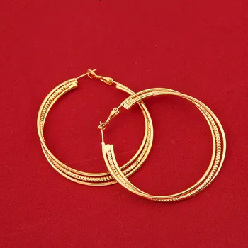 Латунные серьги для женщин, модные ювелирные изделия, подарок оптом, модные металлические серьги-кольца из 24-каратного золота