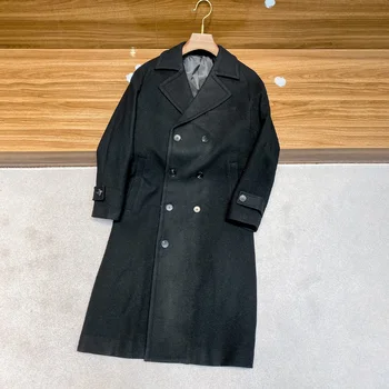Осенне-зимняя мужская куртка NIGO из черной полушерстяной смеси, двубортное длинное пальто с отворотом, куртка Ngvp #nigo7127