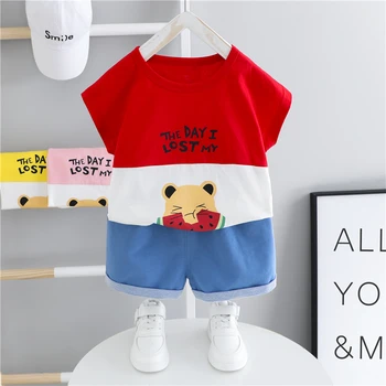 Комплекты летней одежды для маленьких мальчиков и девочек, хлопковая футболка с героями мультфильмов для малышей, Шорты, Детская Повседневная одежда, комплект из 2 предметов