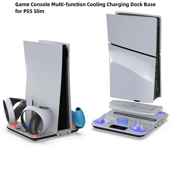 Для игровой консоли PS5 Slim Многофункциональная охлаждающая док-станция для зарядки, двойной охлаждающий вентилятор, 3 передачи, регулируемые аксессуары для игровой консоли