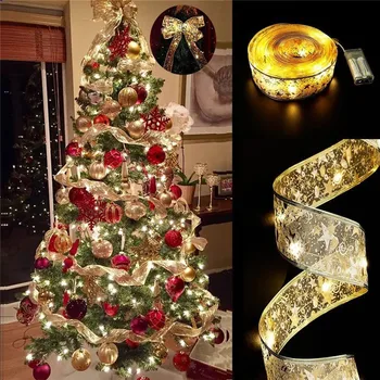 Рождественские ленточные фонари, гирлянды, декоративные фонари для рождественской елки, Рождественские светодиодные ленточные украшения