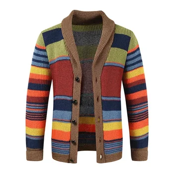 Цветной Новый вязаный свитер-кардиган Осень-зима и мужская куртка Spell с отворотом
