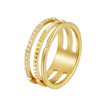 Изысканное трехслойное кольцо с инкрустацией из циркония, высококачественная бижутерия из нержавеющей стали, кольцо оптом для женщин