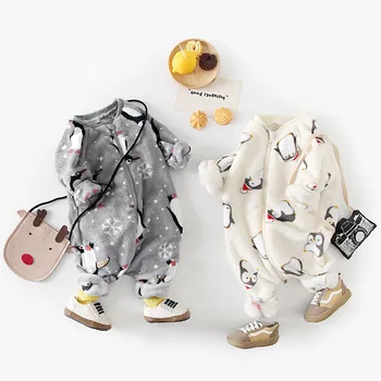 MILANCEL/ Новый Зимний детский Флисовый комбинезон для малышей, Милый Комбинезон с мультяшным Пингвином, облегающая одежда для девочек