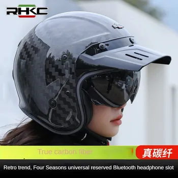 Ультралегкий мотоциклетный мужской и женский шлем в стиле ретро из углеродного волокна 3K9K и стекловолокна