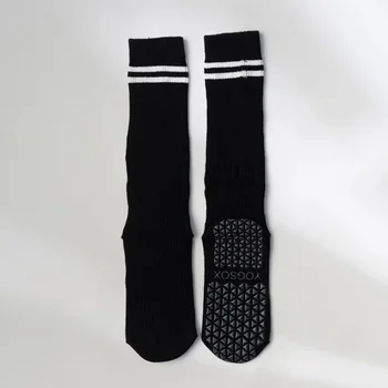 Носки для йоги, хлопковые носки с ворсом в полоску и горошек, Силиконовые нескользящие женские носки для пилатеса высокого качества, захватывающие носки для икр 4
