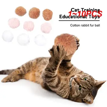 Обучающая игрушка для дрессировки кошек с цветным шлифовальным шариком из хлопчатобумажного кроличьего меха, наполненным когтями