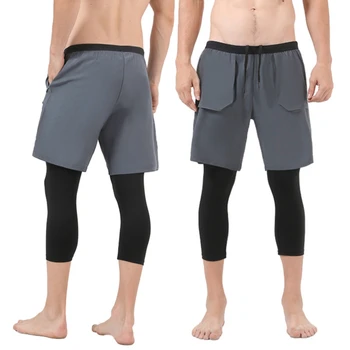 Баскетбольные колготки Брюки из дышащей функциональной ткани Мужские брюки для фитнеса Мужские брюки Мужские баскетбольные брюки 2-в-1