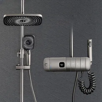 Термостатический душевой набор для ванной комнаты со светодиодным цифровым настенным креплением, СПА-кран для ванны с дождевой насадкой, Роскошные смесители для ванны с квадратной головкой