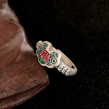 Серебряные кольца 925 пробы в винтажном ретро стиле Ruyi для женщин, кольцо с цветной эмалью в китайском стиле, Банкетные украшения с регулируемым открытием