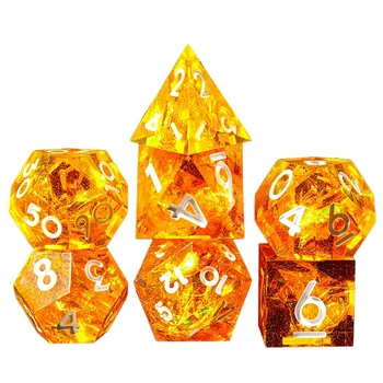 Набор Многогранных Кубиков Из 7 Частей, Острый Набор Кубиков Ручной Работы С Острыми Краями Для Настольных игр RPG MTG D & D Pathfinder, Блестящий Оранжевый