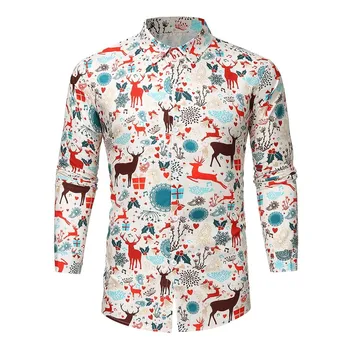 Рождественские рубашки, мужская блузка, модный топ с графическим принтом, рубашка с лацканами с длинным рукавом, Однобортный деловой пиджак, Нижнее белье, майки