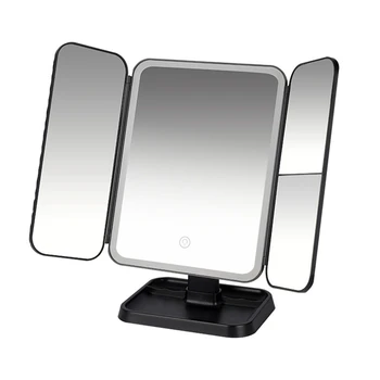 Трехстворчатое зеркало для макияжа со светодиодной подсветкой, умное зеркало для макияжа, зеркало с заполняющим светом, черное