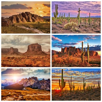 Кактус Сцена Пустыни Фоны для Фотосъемки Сумерки Пустынная Гора Кустарник На Склоне Холма Голубое Небо Облачный Естественный Вид Фото Фон