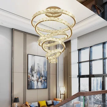 Роскошные хрустальные люстры Современный светодиодный подвесной светильник с кольцами и кристаллами, потолочная люстра для украшения гостиной