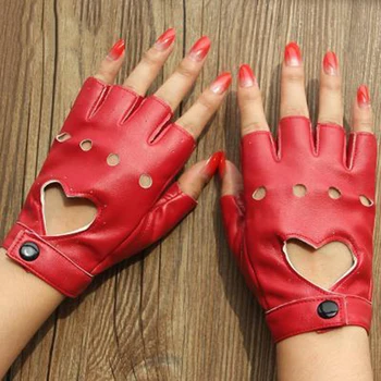 Кожаные перчатки Luvas Guantes Mujer для женщин и девочек, Разноцветные, красные, белые, Любящие Варежки с сердечками