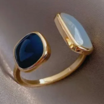 Ретро Квадратное синее кольцо с каплями масла для женщин, девочек, Новая мода, Темперамент, Простые открывающиеся кольца, Женские украшения, подарки на день рождения