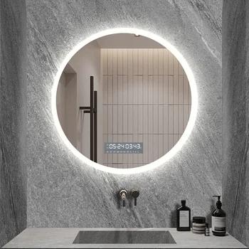 Круглое зеркало для ванной комнаты 50/60/70/80 см, настенное крепление со светодиодной регулируемой подсветкой, Домашнее декоративное зеркало с защитой от запотевания для макияжа