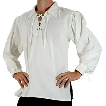 Мужская рубашка-пуловер средневекового Ренессанса, косплей-рубашка на шнуровке с длинным рукавом, свободный крой для взрослых, мужской исторический костюм Средневековья