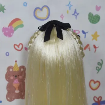 1/4 1/6 Волосы куклы BJD, молочный шелк золотого цвета, прямой парик с вьющейся челкой, бесплатная доставка