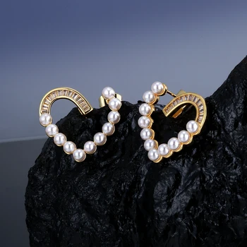 Жемчужные серьги в форме сердца с бантиком Модные Персонализированные ювелирные изделия из 18-каратного золота Подарок Бесплатная Доставка 1