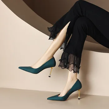 2023Spring/ Новые Синие Черные туфли на высоком каблуке с тонкими каблуками 8 см, Пикантные женские тонкие туфли на каблуке для работы и поездок на работу