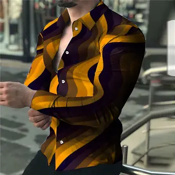 Мужская рубашка с длинным рукавом и отворотом, уличная одежда с 3D принтом, одежда с длинным рукавом и пуговицами, модная дизайнерская повседневная дышащая одежда 3
