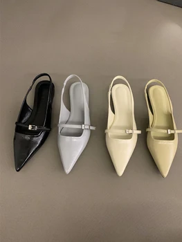 Женская обувь Сандалии с мелким вырезом и заостренным ремешком сзади 2023 Летние новые туфли Muller на плоской подошве