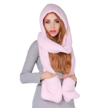 Женский зимний непромокаемый утолщенный теплый модный шарф, обертывание головы, защита ушей, шарф, перчатки, шляпа 3 в 1, женская одежда для улицы