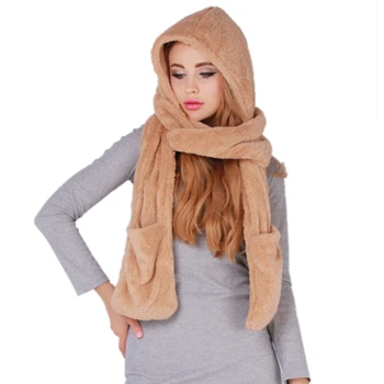 Женский зимний непромокаемый утолщенный теплый модный шарф, обертывание головы, защита ушей, шарф, перчатки, шляпа 3 в 1, женская одежда для улицы 1
