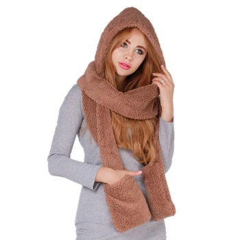 Женский зимний непромокаемый утолщенный теплый модный шарф, обертывание головы, защита ушей, шарф, перчатки, шляпа 3 в 1, женская одежда для улицы 3