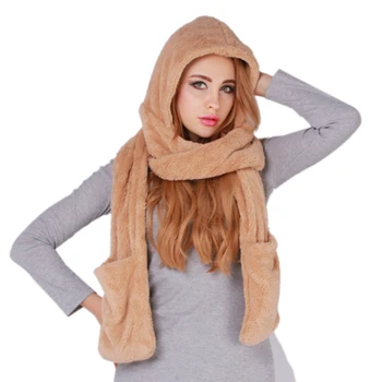 Женский зимний непромокаемый утолщенный теплый модный шарф, обертывание головы, защита ушей, шарф, перчатки, шляпа 3 в 1, женская одежда для улицы 5