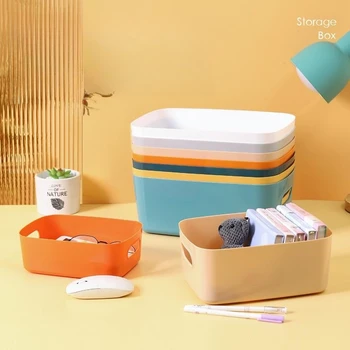 Пластиковый ящик для хранения S / M / L прямоугольный для домашнего офиса на рабочем столе, органайзер для мелочей, корзина для косметики в ванной, кухонное хранилище