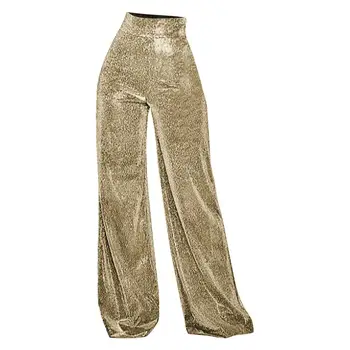 Блестящие брюки Женские Широкие брюки с блестками для женщин, одежда для ночных клубов для девочек, длинные брюки для отдыха, свободные расклешенные брюки-колокол