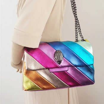 Разноцветные сумки через плечо в стиле пэчворк для женщин, британский бренд, дизайнерская модная трендовая сумка, Кожаная сумка через плечо