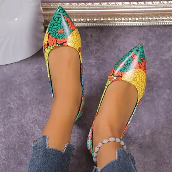 Женская обувь с модным принтом, Новые осенние туфли на квадратном каблуке, элегантные женские туфли на низком каблуке с острым носком, женские модельные туфли