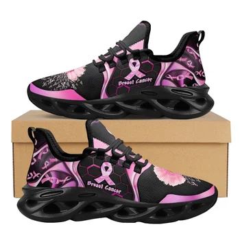 Осведомленность о раке молочной железы, женские теннисные туфли с принтом в виде розовой цветочной ленты, легкие нескользящие кроссовки на шнуровке, Мода 2023