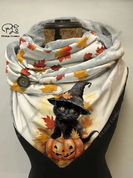 3D печатная серия ужасов на Хэллоуин, тыква, черная кошка, ворона, сова, женская теплая шаль, весенне-зимний маленький треугольный шарф