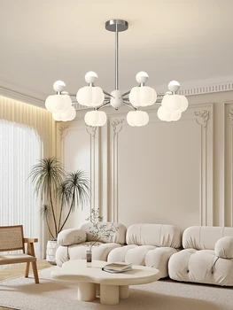 Современная люстра в кремовом стиле для столовой, гостиной, спальни, Белый Хромированный Подвесной светильник с регулируемой яркостью с дистанционным управлением