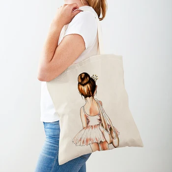 Балетная девочка Милая детская сумка для покупок с двойным принтом Женская сумка-тоут Эко Повседневная холщовая Мультяшная жизнь Личи Женские сумки для покупок