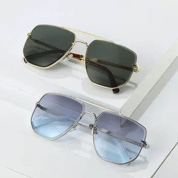 Мужские Металлические Квадратные Солнцезащитные очки в стиле Ретро, Брендовые Дизайнерские Солнцезащитные очки с двойным лучом, Женские Очки для путешествий на открытом воздухе, Оттенки UV400