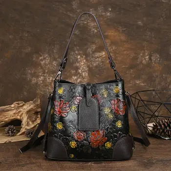 Винтажная женская ручная сумка-ведро Дизайнерские роскошные сумки Женская сумка через плечо Женские сумки с цветочной верхней ручкой Модный бренд