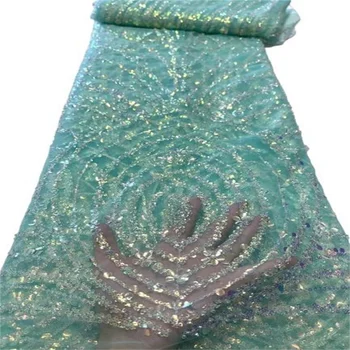 Кружевная ткань из бисера Африканского жениха, 5 ярдов высококачественного Французского тюля, кружевная ткань с 3D блестками, Нигерийская кружевная ткань для свадебной вечеринки 0