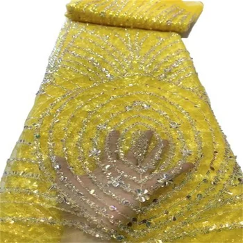 Кружевная ткань из бисера Африканского жениха, 5 ярдов высококачественного Французского тюля, кружевная ткань с 3D блестками, Нигерийская кружевная ткань для свадебной вечеринки 1