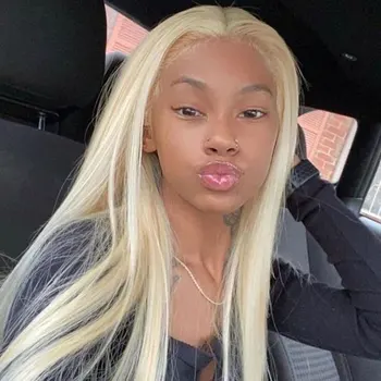 Медовый блонд # 613 Прямые синтетические парики на кружеве 13X4 без клея, волосы из термостойкого волокна, натуральная линия роста волос для чернокожих женщин
